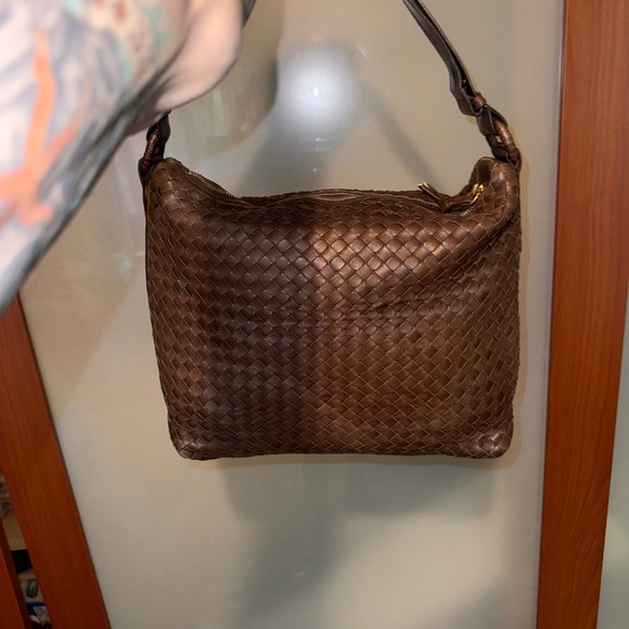 Brown Leather Woven Shoulder Bag - Picture 2 of 11